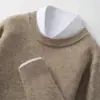 Suéter de Cachemira para Hombre Cuello Redondo Jacquard Engrosado 2026 Otoño e Invierno Nuevo Color Sólido Estilo Coreano Camiseta Base de Punto