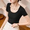 # Algodón Peinado Puro # Camiseta Corta de Cintura Alta para Mujer, Nuevo Estilo Verano 2026, Corte Ajustado, Top Versátil, Camiseta Básica de Manga Corta.