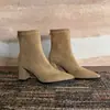 Botines Elásticos Ajustados de Gamuza para Mujer Estilo Coreano Otoño/Invierno Punta Fina Cremallera Trasera Tacón Grueso de 7 cm Botines Cortos Elásticos para Mujer