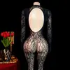 Comercio exterior transfronterizo estilo europeo y americano lencería sexy encaje jacquard transparente body de malla de manga larga de cuello alto