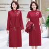 Traje para Banquete de Casamento da Sogra Conjunto de Duas Peças que Cobre a Barriga Novo 2025 Vestido de Mãe de Casamento Cheongsam Vestido Elegante
