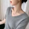 Ropa de punto para mujer de otoño 26, suéter pullover, cuello en V de manga corta, listo para usar, camisa básica versátil