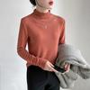 Camiseta básica de terciopelo alemán acolchada con forro polar de cuello medio alto de manga larga para mujer otoño e invierno 2024 nueva moda moderna