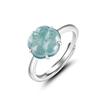 Anillo de jade azul agua flor de melocotón natural A bienes pétalos de piedra de jade hielo S925 con incrustaciones anillo de moda anillo femenino ajuste