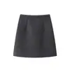 Falda corta de mujer gris oscuro, nuevo estilo otoño/invierno 2026, de cintura alta, adelgazante, línea A, ajustada, mezcla de lana para figuras petite