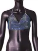AYJ AliExpress Amazon Ebay Cadena Metálica Súper Brillante de Pedrería Top Tubo sin Espalda con Cuello Halter Y615