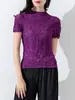 Blusa plissada com design único para mulheres, novo estilo de verão, plissados irregulares feitos à mão, camiseta elegante de manga curta, estilo fino para mulheres