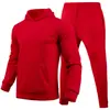 Conjunto unisex casual de otoño e invierno de 220 g, talla europea, color liso liso, conjunto de dos piezas de sudadera holgada de forro polar y pantalones de chándal