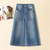 Jeans Vintage Azules de Cintura Alta Rasgados Elegantes de Pierna Ancha para Mujer, Verano 2026 Nuevos Pantalones Acortados Sueltos de Cintura Alta de Moda