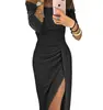 Vestido de mujer eBay con abertura en la cadera y cuello brillante vestido de cena punto 20 yuanes