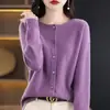 Cárdigan de Lana con Patrón de Osmanthus Transfronterizo para Mujer, Suéter de Punto Ajustado para Otoño e Invierno, Top Redondo Sin Costuras, Moderno