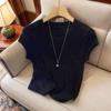 Top Curto de Cobertura da Pele Estilo Nicho High-End 2025 Moda Verão Nova Casual Cor Pura Manga Flutuante Camiseta para Mulheres