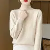 Ropa de Otoño e Invierno Top de Color Sólido de Cuello Semi Alto Capa Interior Suéter Pulóver para Mujer Tejido Corto Holgado Capa Base Manga Larga Versátil