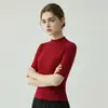 Suéter base para mujer, lavable a máquina, sin costuras, cuello medio alto, manga corta, corte ajustado, delgado, tipo playera de punto, tejido