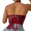 Top Moldeador, Moldeador Corporal Rojo de Tirante al Cuello Corsé con Varillas Abotonado al Frente Sexy Sexy Camisola de Piel Sintética para Mujer