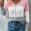 Amazon Ropa Europea y Americana para Mujer Suéter de Punto Rayas Bloque de Color Transfronterizo Otoño e Invierno Casual Cuello en V Jersey Pullover con Botones Falsos para Mujer