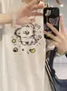 Camiseta de Manga Corta con Estampado de Perro de Dibujos Animados, Algodón Puro Estilo Americano para Mujer, Diseño Holgado Talla Grande, Camisa de Manga Media de Nicho para Pareja