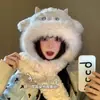 Grueso, cálido, afelpado, capucha engrosada para otoño e invierno, lindo diseño de oso, versátil, protectores para los oídos, gorro afelpado y cálido para mujer.