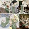 Elegante Caminho de Mesa de Veludo Verde - Voile Franzido para Casamento, Festa e Decorações de Feriado