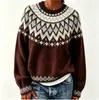 Suéter Fair Isle gola redonda solto plus size color block malha jacquard feminina nova outono e inverno transfronteiriça europeia e americana