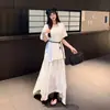 Vestido Camiseta Redondo Sencillo de Estilo Coreano Transfronterizo con un Look Fluido, Elegante y Adelgazante, Diseñado para Usar en Capas como un Falso Vestido Largo de Dos Piezas
