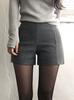 Shorts de lã cinza feminino inverno 2024, corte slim, estilo coreano, ajuste slim, botas de lã, calça, cintura alta, base tripla