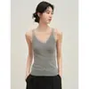 ¡Camisola de encaje! Ropa interior de punto con ribete de encaje suave y amigable con la piel, con un escote en V, top tipo camiseta de punto adelgazante para verano H073004
