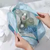 Bolsa de aseo transparente impermeable de PU, bolsa de almacenamiento de cosméticos de gran capacidad para viajes, bolsa de aseo portátil de alta gama para mujer