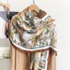Pañuelo floral de algodón y lino estilo francés JM para mujer, pañuelo largo de seda floral con pintura de tinta vintage para primavera y otoño, decoración versátil