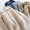 Estilo Japonés Simple Literario y Relajado Lino Suministrado por el Cliente Fresco y Transpirable Color Puro Casual Culottes Anchos de Nueve Puntos para Mujer