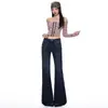 Jeans para Mujer Otoño Nuevo Bordado de Bigotes de Gato Estilo Retro Americano Personalidad No Aprietan las Piernas Elásticos Ajustados Pierna Ancha Largos