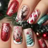 24 Peças de Unhas Postiças de Natal Novas, Árvore de Natal Vermelha, Flocos de Neve, Cervos e Outros Padrões, Manicure Quadrada Média