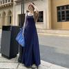 Vestido Longo Estilo Coreano para Mulheres, Verão com Decote em U, Novo Estilo para Figuras Baixas, Acinturado, Emagrecedor, Vestido Regata Sem Mangas, Vestido Base Liso