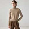 Nuevo suéter de cachemira de cuello alto para mujer, suéter base de punto de cachemira de manga larga, top casual simple de color liso para el día a día