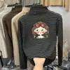 Camada Interna Listrada da Moda para Meninas com Camisa Térmica de Base, Nova Camiseta Versátil de Manga Longa Quente para Outono e Inverno