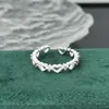 Anillo Abierto Sencillo de Encaje Calado Estilo Coreano para Mujer, Lujo Accesible, Circonita Microincrustada, Joyería Dulce Estilo Ins al por Mayor