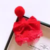 C02 diadema de lazo rojo luminoso de Año Nuevo para niños niña decoración festiva de Año Nuevo para padres e hijos sombrero tridimensional de pompón de piel