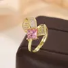 Anillo de Lujo Ligero Transfronterizo con Moño de Circonita Rosa para Mujer, Anillo Abierto Ajustable, Anillo Dulce y Versátil de Diseño de Nicho