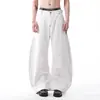 Jeans Branco Retro Americano com Barra Curva para Homens, Primavera e Outono de 2026, Calças Largas Baggy com Cintura Ajustável