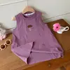 Vestido de Verano sin Mangas para Niña con Bordado de Aplicación de Dibujos Animados, Vestido Chaleco Holgado, Vestido Casual de Estilo Coreano para Niños, Vestido Camiseta de Algodón