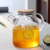 Tetera de Vidrio de Borosilicato Alto para Agua Fría con Tapa de Bambú, Adecuada para Calentar en Estufa Eléctrica de Cerámica, Tetera para Té de Flores, Jarra de Agua Fría para el Hogar, Venta al por Mayor de Fábrica