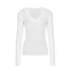 Camiseta de terciopelo estilo americano con cuello en V y manga larga para mujer, capa base para otoño e invierno, corte ajustado, ceñida, top que marca la cintura