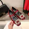 Sapatos de strass Yingmeier femininos salto grosso cabeça quadrada Mary Jane salto baixo sapatos pequenos de couro para primavera e outono 2022