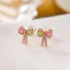 Brincos de Prata S925 Banhados a Ouro Rosa com Laço Yilu Prata Joias de Prata Femininas Versáteis para o Dia a Dia de Luxo Leve Atacado