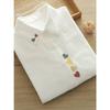 17 Patrones Algodón Puro Bordado Camisa Blanca para Mujer Primavera y Otoño Nuevo Estilo Estilo Literario Manga Larga Camisa Japonesa