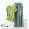 Conjunto de camiseta casual suelta fina de modal para mujer, primavera y verano, estilo coreano, manga corta, talla grande, conjunto delgado de dos piezas