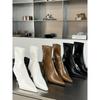Botas de Salto Alto Pequeno de Alta Qualidade para Mulheres no Outono e Inverno, Estilo Novo, Altas e Elegantes, Botas Curtas de Bico Fino Agulha para Mulheres, Botas Slim