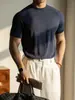 Lyocell Tencel y Seda de Morera2026 Nuevo Verano Camiseta de Punto para Hombre Cuello Redondo Manga Corta con Hombro Ranglán Mangas Jacquard