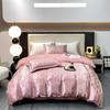 Estilo Europeu Novo Conjunto de Quatro Peças Jacquard de Cetim de Luxo Leve Amigo da Pele Liso Capa de Edredom Lençóis Roupa de Cama