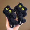 Horquilla de pelo con forma de gato negro de dibujos animados para mujer, de felpa, grande, elegante, para otoño e invierno, con forma de tiburón